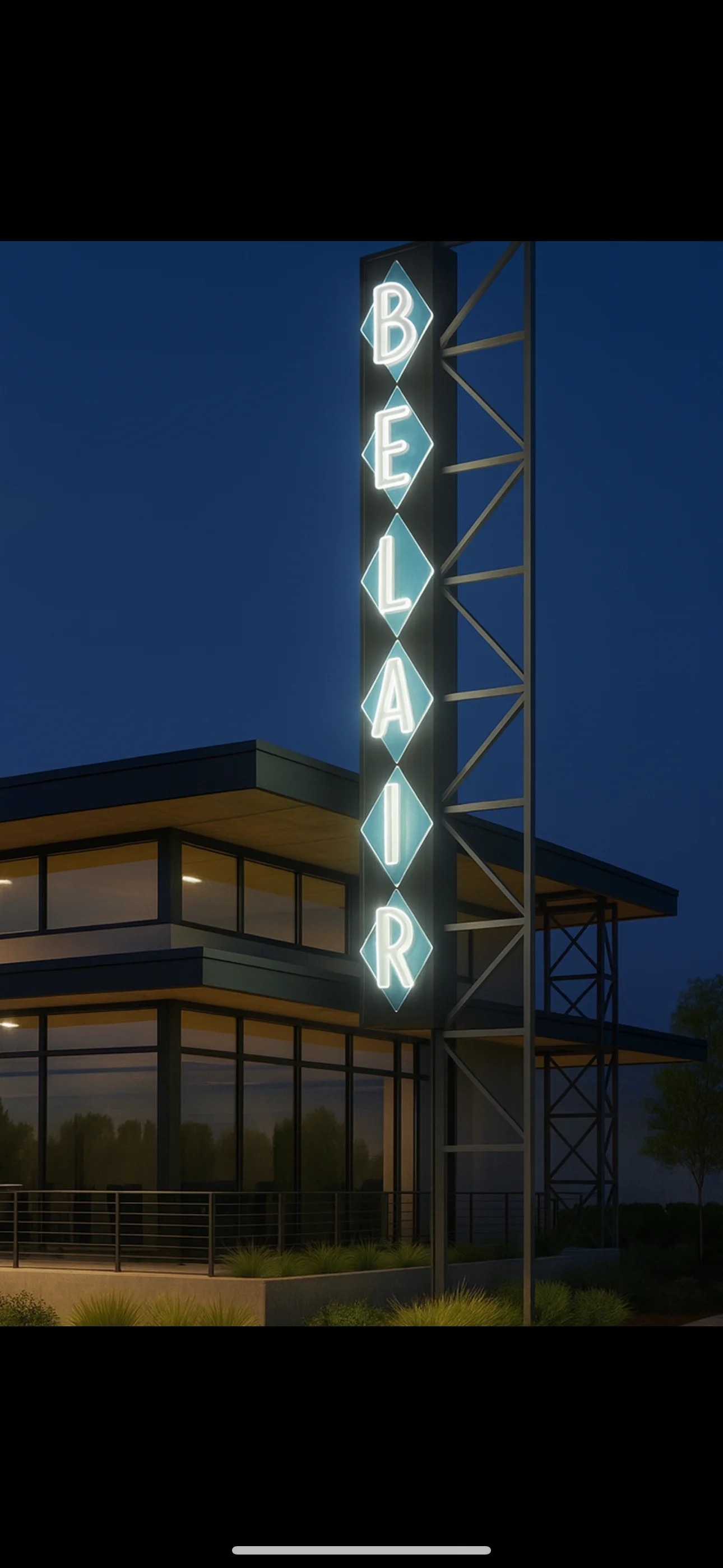 AI concept of the Bel Air sign illuminated at night
