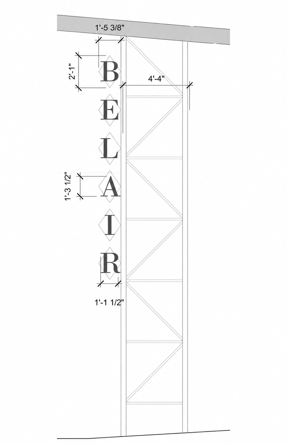 Bel Air lettering elevation with dimensions